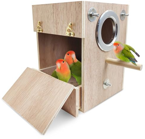 Tfwadmx Bird Wood Breeding Box Lovebirds Nesting Station House Aviary Cage Clear View Window for Parakeet Cockatiel Peony Finch Conure Budgie Parrots Tits Finches and Other Wild Birds
