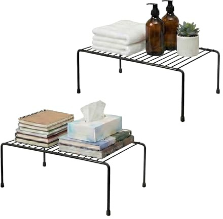 Evelots Kitchen Cabinet Wire Shelf Organizer/Rack - 2 Pack Sturdy Metal Shelf Risers - Double Your Counter Space - Great for Kitchen, Freezer, Pantry and Bathroom - Rustproof - Black