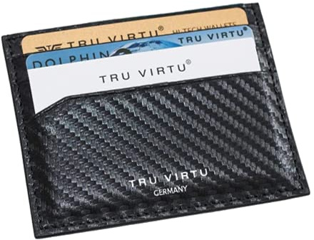 Tru Virtu® Ultra Slim Wallet Carbon Kartenetui I Kreditkartenetui I Kartenetui-RFID-NFC-Schutz I Kartenetui aus echtem italienischen Leder I Kartenaufbewahrung I Slim Wallet I Card-Holder