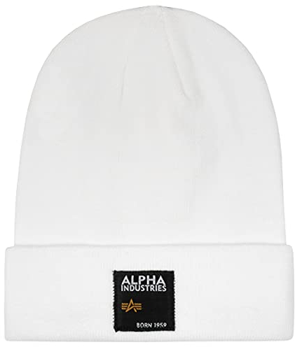 Alpha Industries Unisex Label Beanie, White, One Size