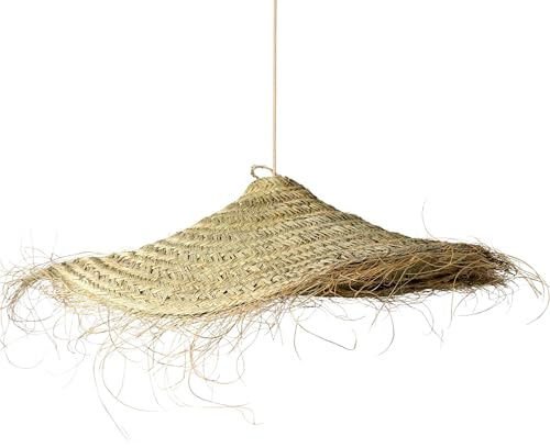 Suspension luminaire doum en osier tressé (L : 100x25cm, Parasol)