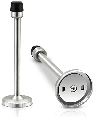 Türstopper zur Wandmontage, langer Türstopper, strapazierfähig, verchromt, 15,2 cm, Gummi, gebürstet, Edelstahl, extra lange Türstopper mit Stoßfänger, Wandschutz, silberfarben, 2 Stück