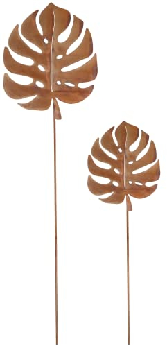 KOTARBAU® Decoración de jardín de Metal Oxidado - Ecorost, 2 Hojas de Monstera para Clavar en Tierra, Figuras Decorativas, Efecto Oxidado, Hojas de Monstera de decoración, Estatuas, 2 Unidades