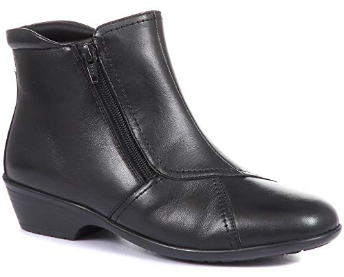 Pavers Ladies Wide Fit Leather Ankle Boots in Black - Asymmetrical Design - Perfect for Every Day Wear & Special Occasions - Size UK 4 / EU 37