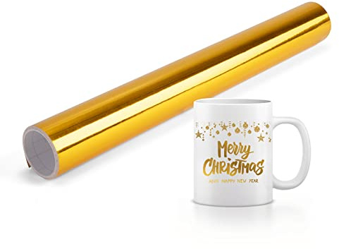 Selbstklebende Plotterfolie Vinyl, Klebefolie Küchenfolie, 30cm x 150cm Glänzend Transferfolie Plotter für Cricut, Silhouette Cameo, DIY Becher, Tasse, Fenster, Schilder, Abziehbilder, Gold