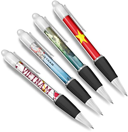 DV DESIGN Set of 4 Vietnam White Ballpoint Pens - Vietnamese Flag City Map Country Holiday Travel Friends Boys Girls Men Women Theme Pen #79549