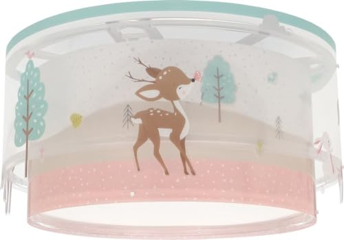 Dalber Deckenlampe kinderzimmer, Deckenleuchte für Kinder Loving Deer Reh Tiere Rosa, 61276, E27