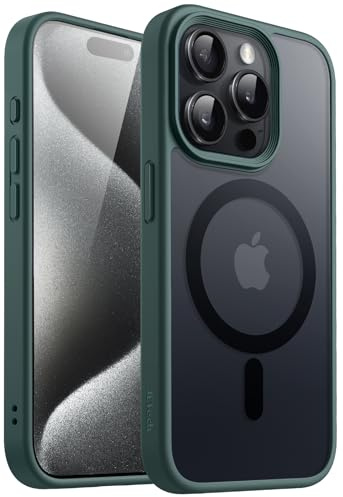 JETech Cover Magnetica Opaca per iPhone 15 Pro, Verde Scuro | Compatibile con MagSafe, Retro Traslucido, Custodia Protezione Antiurto Sottile