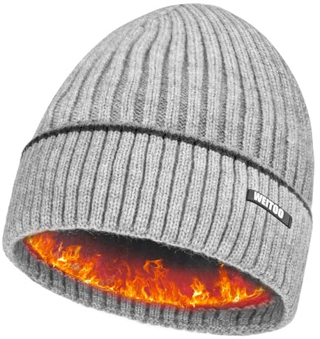 WEITOO Unisex-Winter Beanie Mütze Thermo Strickmütze Laufmützen für Herren und Damen Wintermütze，Geschenke für Männer Frau (Grey - 2)