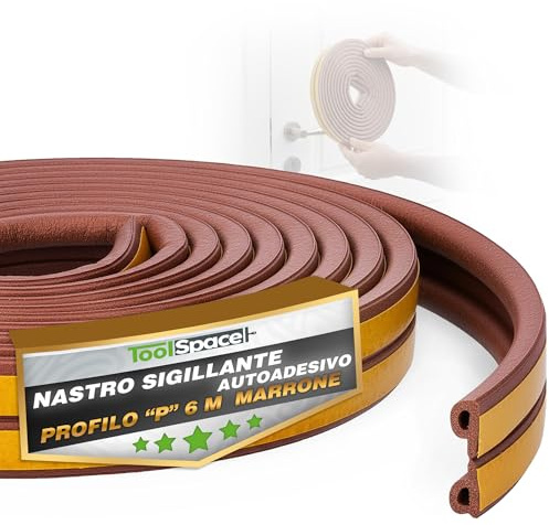 ToolSpace Joint Porte Entree, Fenetre, Isolation Porte, Fenetre Anti Froid - Bande d'étanchéité autocollante portes fenêtres - 6m - P profil brun - Bande d'étanchéité anti-collision