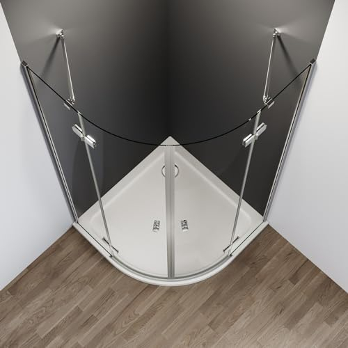 IMPTS Duschkabine 80x80cm Runddusche Viertelkreis Duschabtrennung Falttür Echtglas Schiebetür Dusche mit 6mm ESG Glas, Höhe 185 cm, Ohne Duschwanne