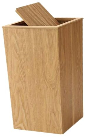 Milageto Holz-Mülleimer mit Deckel, 20 l, dekorativer Aufbewahrungseimer, Stabiler Abfallkorb aus Massivholz, Papierkorb für Arbeitszimmer, Zuhause, Helles Holz