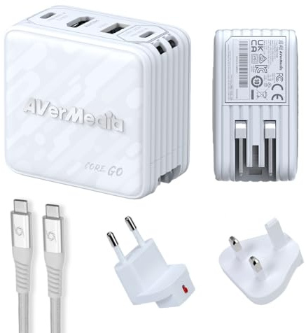 AVerMedia Caricatore Portatile per Nintendo Switch, Ricarica Rapida GaN da 100W, Docking Station HDMI 4K60 per TV, iPhone, iPad, Laptop, PC, Accessori Gaming, Adattatori UK & EU Inclusi, CORE GO GC313