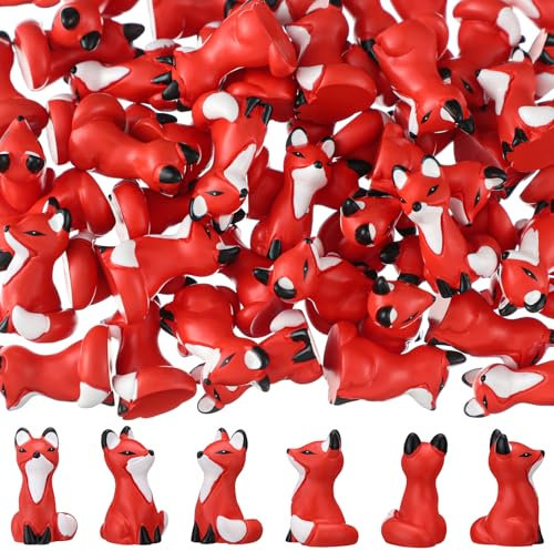 Wesiti 50 Pcs Mini Resin Fox Toy Figures Figurines Set Fox Animal Statue Tabletop Tray Centerpiece for Winter Home Decoration Gift Party Favors Desktop Decoration