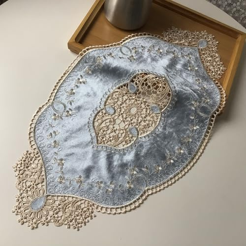 Yulakes Centrino ovale retrò francese Placemat, eleganti tovagliette in velluto, per uso domestico, cucina e sala da pranzo, 51 x 29 cm (blu)
