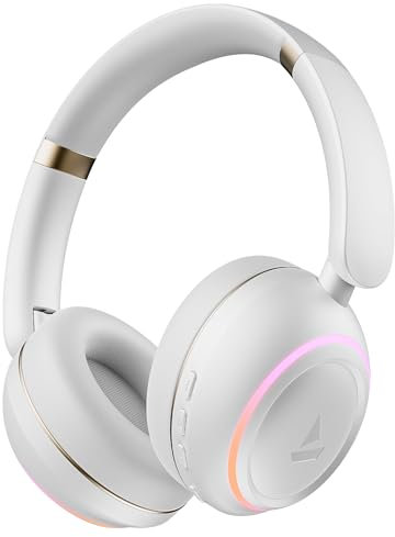 boAt Rockerz 480, RGB LEDs,6 Light Modes, 40mm Drivers,Beast Mode, 60H Battery, ENx Tech, Stream Ad Free Music via App Support, Bluetooth Headphones, Wireless Over Ear Headphone with Mic (White Sabre)