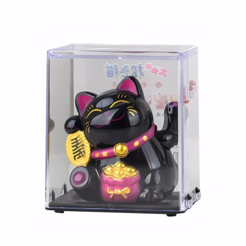 HKwroadrid Lucky Cat Waving Arm – Traditional Chinese Feng Shui Maneki Neko, for Car, Business Premises, Offices, and House – an Auspicious Charm for Good Fortune and Luck(Black)