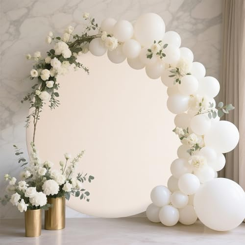 MEHOFOND 6 Feet (1.8 Meters) Pure Beige Circular Background Birthday Baby Shower Wedding Custom Party Decoration Background Banner Newborn Photography Prop (Without Stand)