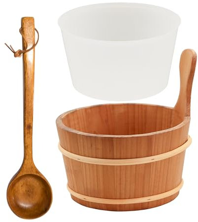 HAF® Saunakübel Set Thermo-Espe 4 Liter mit Einsatz und 40cm Saunakelle aus Komu-Holz | Feuchtigkeitsresistenter Aufgusseimer | Hochwertiges Sauna Zubehör | Qualität: Made in Germany