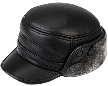WDSOPK Wintermütze Warme Mütze Herren Damen Ledermütze Mit Ohrenklappen Fell Warme Leder Baseballmütze-56-61cm Schwarz-58-59cm (Schwarz 60)