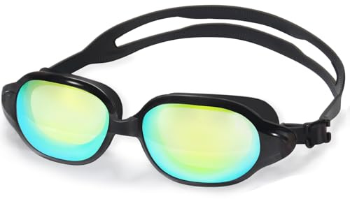 ITOWE Swim Goggles Swimming Goggles for Adult Men Women Youth Mirrored, Pool Water Swim Goggles Black Anti Fog UV Protection Soft Silicone Large Frame Design Beach