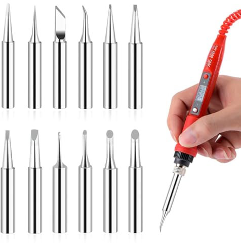 12 Stück Lötspitzen, 900M-T Lötkolben Spitzen, Ersatz Lötspitzen für Lötstation Schweißen Löten, Lötpistole, Bleifrei Lötsockel, Schnell Erhitzbar, Hochwertige Kupferlegierung