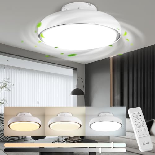 CELAVY Deckenventilator mit Licht Beleuchtung 51CM, 80W Deckenlampe mit Ventilator Dimmbar, Flach Modern Deckenleuchte mit Fernbedienung, LED Leise Ventilator Lampe Decke Schlafzimmer, Weiß & Schwarz