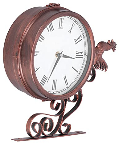 SUPYINI Orologio da Parete Battuto in retrò di Gallo con Numeri Neri Romani, Orologio da Parete Rotondo Antico a Doppia Faccia per Casa con Tempo Accurato e Ambiente Tranquillo
