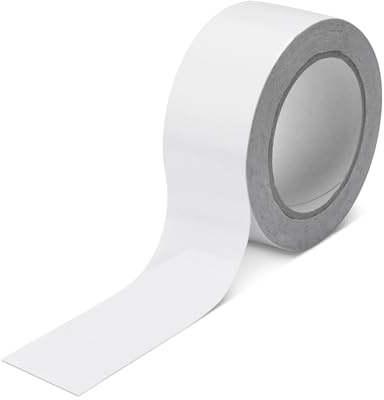 Ruban adhésif pour moquette 50 mm x 25 m, blanc, idéal pour fixer les tapis et revêtements de sol.