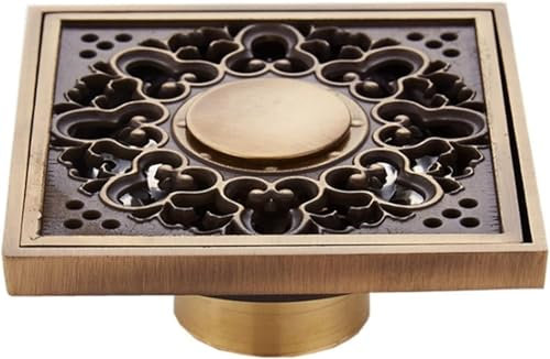DFGHNBVC Siphon De Sol, Filtre pour Receveur De Douche pour Salle d'eau, 1 Pièce, Drain en Laiton Antique, Double Usage, Carré, pour Salle De Bain, Grille De Protection