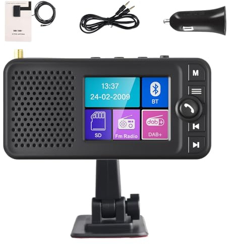 Hikity DAB/DAB+ bärbar radioadapter med 2,4 tums färg stor LCD-skärm för android bilradio med Bluetooth-handsfree-telefon AUX-IN