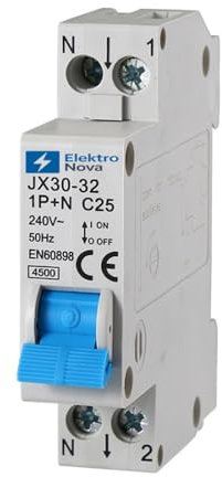 ELEKTRONOVA Interruttore Magnetotermico 1P+N C25 25A 4.5kA – 1 Modulo DIN – 220V