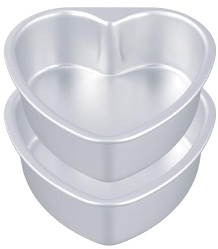 FUNSUEI 2 Pack 6inch Heart-Shaped Cake Pan, 2 inch Deep Non Stick Cake Mold, Aluminium Alloy, Silver