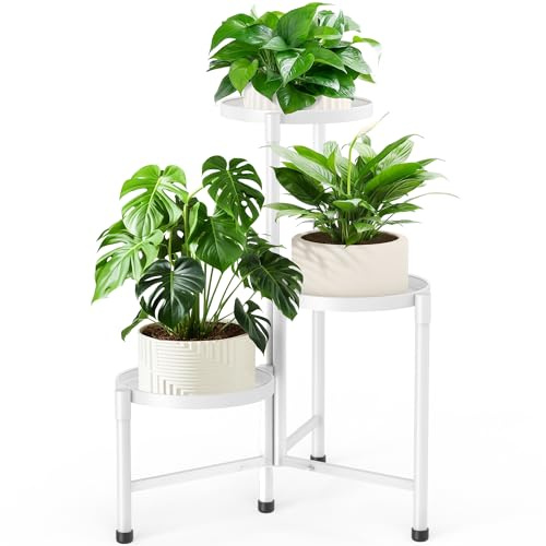 3 Stufen Pflanzenständer Metall, Corner Blumenständer, 25cm Tablett, Weißer | 115cm Hohe Blumentreppe, Klappbarer Pflanzständer, Balkon Garten Wohnzimmer, Skandinavischer, Rostschutz
