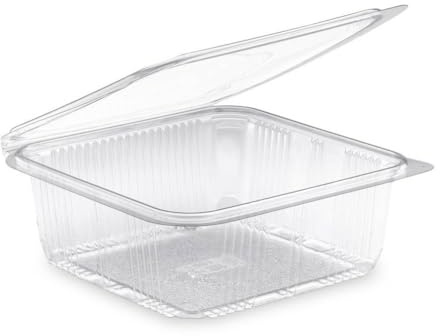 D-Work 60 Barquettes à Salade Carrées 1500 ml avec Couvercle Attenant (188x188xH.70 mm) - Empilables, Hermétiques, Recyclables
