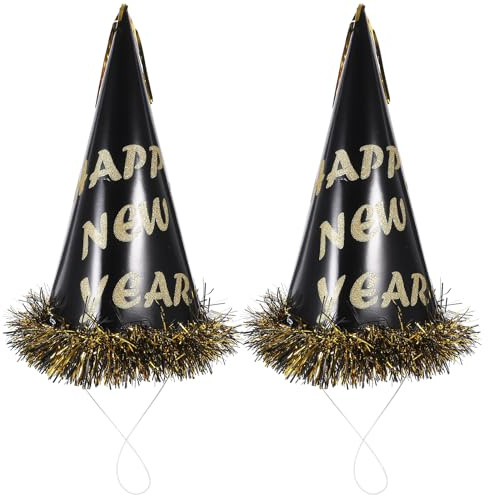 Levemolo 2 StüCk PartyhüTe FüR Erwachsene Neujahrsparty PapierkegelhüTe Schwarz-Gold Mit Metallic-Quaste Silvester PartyzubehöR FüR Jahreswechsel Und Feier