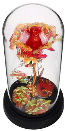 HAMPPLIES Rose Éternelle sous Cloche en Verre Guirlande Lumineuse LED Décoration Artisanale Compacte pour Bureau et Intérieur Ornement Floral Romantique Présent Saint-Valentin