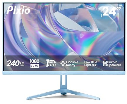 Pixio PX249 Wave Blue 24 inch 240Hz Refresh Rate FHD 1080p Resolution Fast IPS Panel 1ms GTG Response Time Built-in Speakers Gaming Monitor with Adaptive Sync