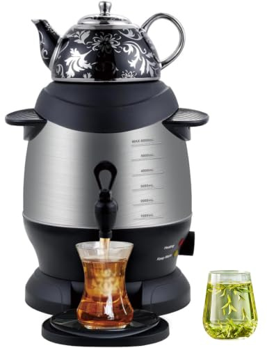 Elektrisk samovar turkisk tekokare 1800W 5L med 1L keramisk tekanna black