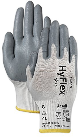 Ansell 103331 HyFlex 11-800 Schaumstoff-Nitril-Handschuhe, handgestrickt, 0,33 cm Höhe, 22,9 cm Länge, 12,7 cm Breite, Größe 7, Weiß, 12 Stück