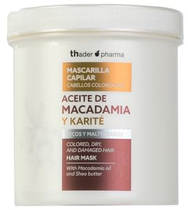 Thader Pharma Masque capillaire à la Macadamia et au Karité, idéal pour les cheveux colorés, secs ou abîmés, 700 ml