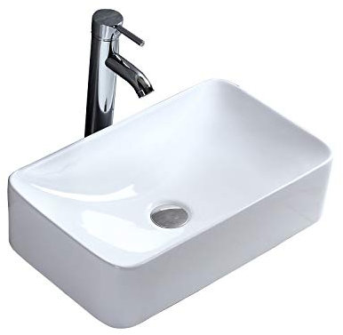 Lavabo da Appoggio in Ceramica Rettangolo Lavabo Bianco Lucido di Alta Qualità con Finitura Lucida con Parete Verticale Design Moderno per Guardaroba Bagno