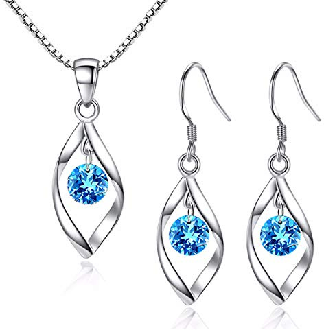 Zolkamery Schmuckset Silber 925, Twist Halskette & Ohrringe Ohrhänger Set | Sterling Haken Damen Schmuck Set Silberkette & Ohrringe Hängend mit AAAAA Zirkonia für Mädchen Frauen
