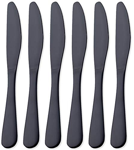 Coltello da tavola nero opaco, Set di coltelli da tavola GoGeiLiLi 23,8 cm in acciaio inox satinato, per 6 persone, lavabile in lavastoviglie