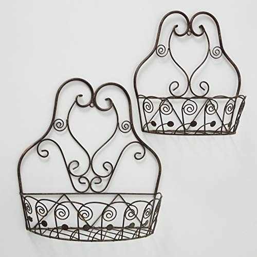 mucHome Wandhalterung, Pflanzkorb Wand-Korb 2er-Set aus Eisen in antikbraun, Länge ca. 31 cm und 39 cm