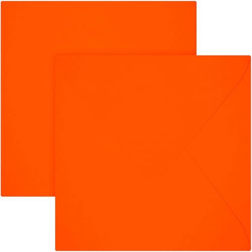 15 x 15 cm Briefumschläge, Umschläge,quadratisch, naßklebend,eingeschweißt -Neon Orange 25 Stück