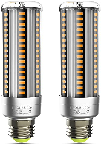 HAONIULED Bombilla LED E27 de 25 W, blanco cálido, 2700 K, 3000 lm, repuesto de 250 W, bombilla LED E27, bombilla de bajo consumo, 2 unidades