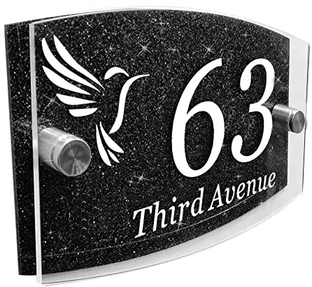 House Number Plaques Door Number Plaques Personalised Acrylic Door Number Plaques for Walls Front Door Number Plaques Door Name Signs Plaques Address Numbers Plaques (Black Design 2)