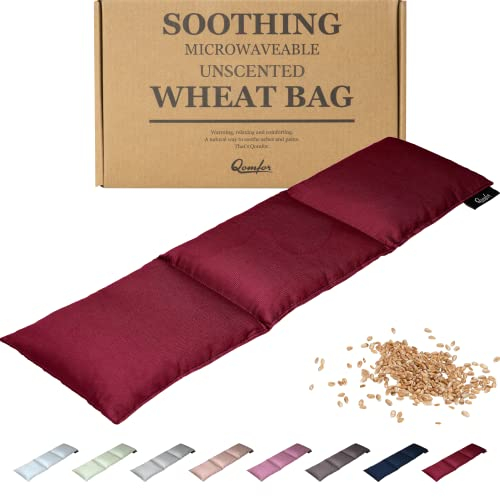 Qomfor Unscented Wheat Bag Microwavable - Large Heat Pack for Pain Relief - Heat Pad for Neck, Shoulders, Back, Period Pain, & Arthritis - Microwave Heat Bag for Aches & Relaxation (Bordeaux)