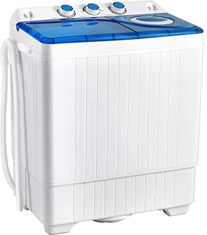 LDAILY Portable Washing Machine, 26 lbs Capacity Twin Tub Washer and Spin Dryer, Semi-automatic Laundry Washer with Built-in Drain Pump, Portable Washer and Dryer for Apartment, Dorm & RV